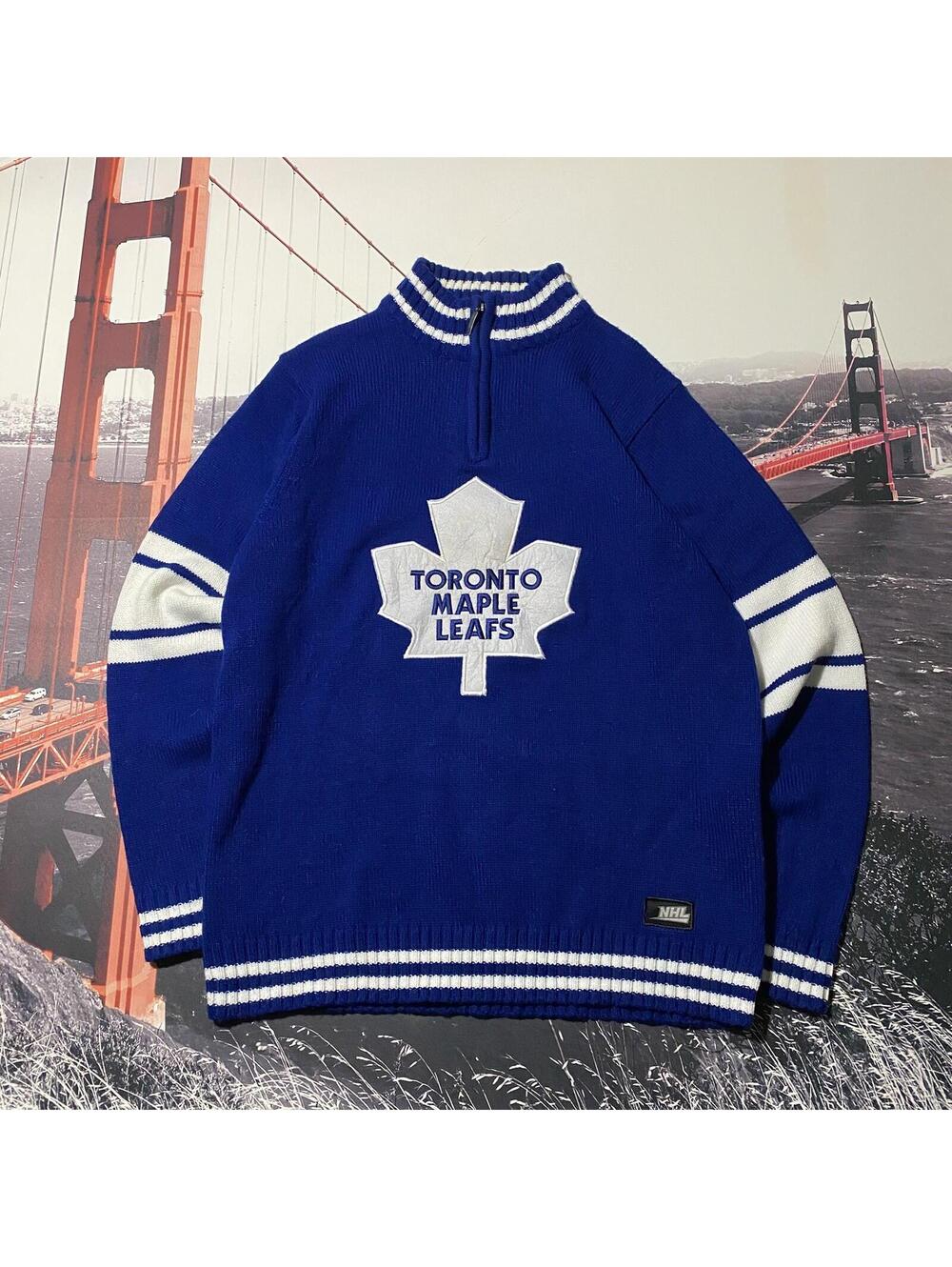 Toronto Maple Leafs 1/4 Zip Blue Sweater Mens Size Medium NHL Official Licensed